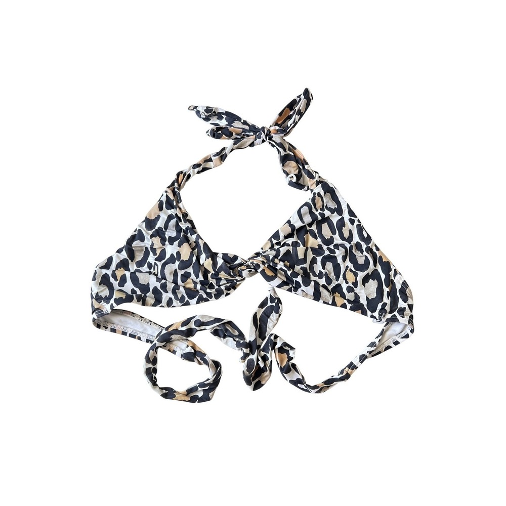 Bar III Leopard Print Halter Triangle Bikini Swim Top Brown Black XL